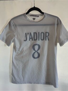 Dior Men's White Tee with Gray 'J'ADIOR 8' Graphic